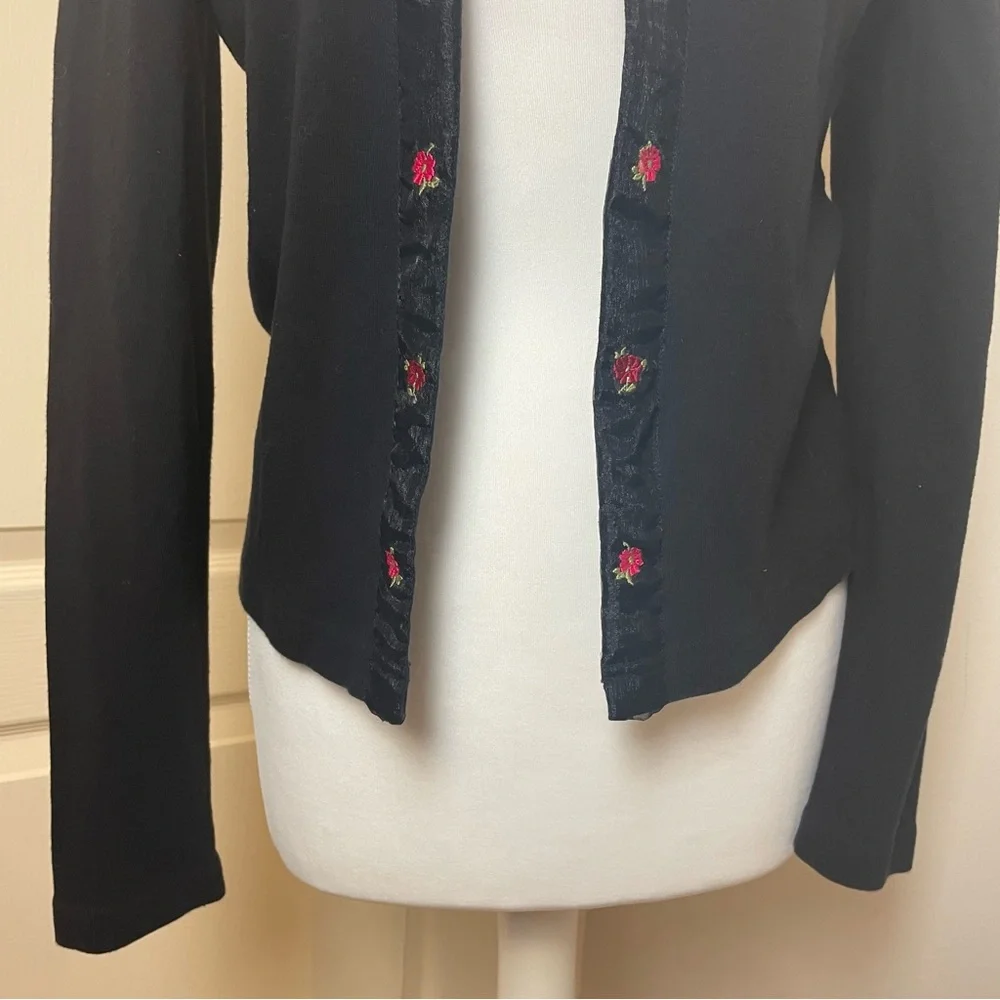 dorothy perkins Size 14 floral cardigan black long sleeves vintage y2k Red Trim - Picture 3 of 15